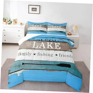Rustic Lake Comforter Set Size, Lake Camping Bedding Set 3pcs King Multi 04 - Picture 1 of 7