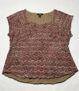 Rosa braun metallic Retro Herzausschnitt Babydoll Crinkle Top Größe 3X Y2K Boho künstlerisch - Bild 1 von 22