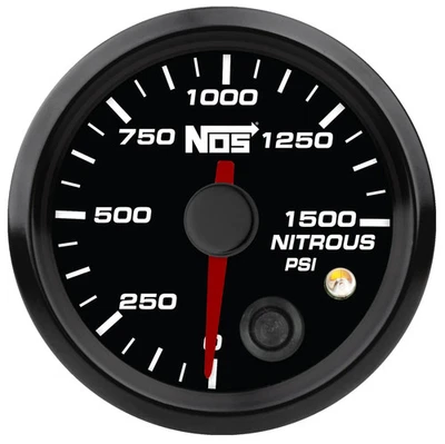 NOS 15939NOS Nitrous Pressure Gauge 2-1/16 in. Diameter 0-1500 psi 270 Degree Sw - Image 1 of 4