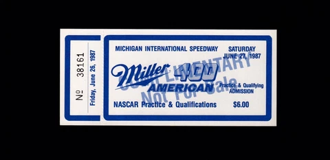1987 MICHIGAN SPEEDWAY QUALIFYING TICKET-MILLER 400-WALLACE WINS-MIS VINTAGE Cover