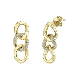 14K Oro Amarillo Diamante Enlace Pendientes Cadena Corte Redondo Natural 0.18CT - Imagen 1 de 2