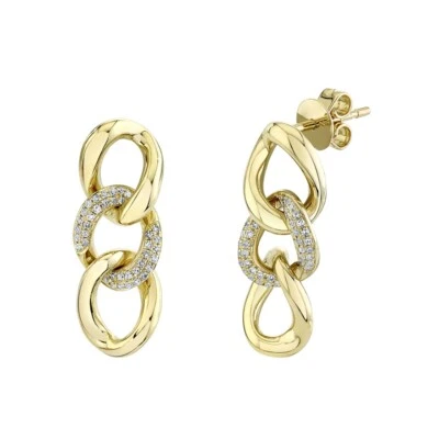 14K Oro Amarillo Diamante Enlace Pendientes Cadena Corte Redondo Natural 0.18CT - Imagen 1 de 2