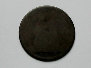 1870 UK (British) Victoria Coin - One Penny (1d) - very worn - smooth legend - Picture 1 of 2