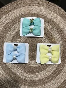 Girls Small Hair Bows, 3”, Alligator Clip, Colorful, Set Of 3, Hand Made