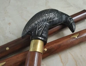 Walking Stick Wooden Cane Crow Shape Handle Three Fold Brown Color Use for Trave - Picture 1 of 9