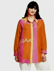 Isaac Mizrahi Anniversary 100% Sz M Silk Colorblock Blouse Shirt Long Sleeve - Picture 1 of 13