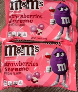 M & M's ~ Strawberries & Creme White Chocolate Candy 7.44 oz, 08/2025 ~ 2 Bags - Picture 1 of 4