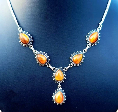 Collar de piedras preciosas ojo de tigre plata de ley 925 hecho a mano joyería de piedras de nacimiento 20" Foto 1 de 4