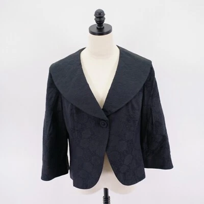 Blazer Nine West Negro Floral Bordado Jacquard Cuello Capa Seda Algodón 14 Foto 1 de 4