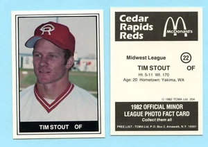 1982 TCMA Minor League Cedar Rapids Reds- Tim Stout -- Box 168 - Picture 1 of 1