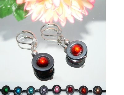 Ohrhänger  Ohrschmuck  Hämatit schwarz Glasperlen glänzend 8 Farben Auswahl 486L - Bild 1 von 4