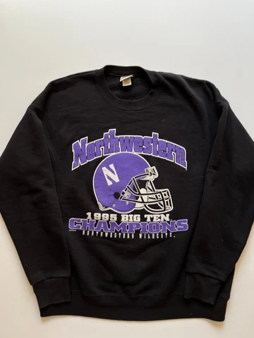 Vintage Nutmeg Northwestern Wildcats Sweatshirt Mens XL Black Crew Neck USA NCAA Cover