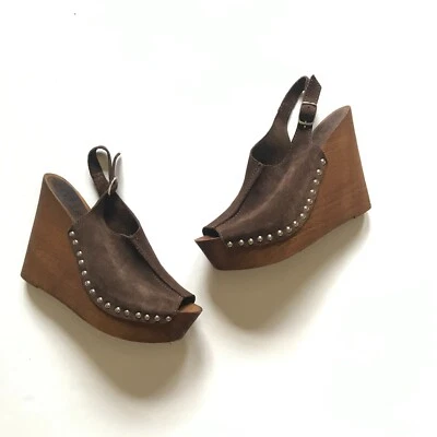 Sandálias anabela Charles David femininas 40 EUA 9 marrom camurça sapatos peep toe - Imagem 1 de 4