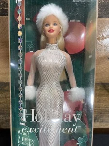 2001 Holiday Excitement Barbie Blonde Version White Dress New Old Stock Mattel - Picture 1 of 3