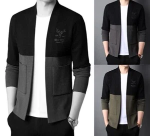 Hombres Chaqueta de Contraste Patchwork Abrigo Suéter Abrigo Informal Cárdigan Tejido Bolsillo Prendas para el torso - Imagen 1 de 12