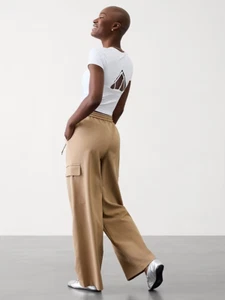 Athleta XST XS TALL Promenade High Rise Cargo Pant Brownstone Beige Tan Wide Leg - Picture 1 of 5