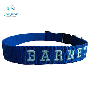 25mm ADJUSTABLE HANDMADE DOG COLLAR - PERSONALISED EMBROIDERED NAME / NUMBER