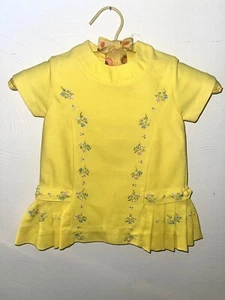 Vtg Toddler Dress Yellow Flowers Hippie 70s Retro Guedings Infant Baby Clothes - Picture 1 of 7