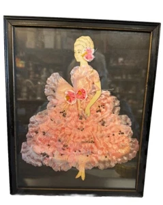 Antique Art Deco Ribbon Lady/Paper Doll Framed Picture - Picture 1 of 5