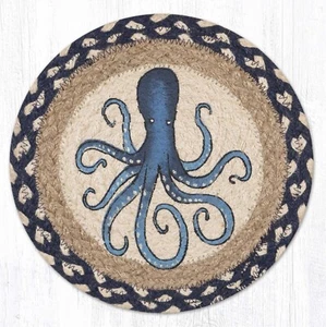 Remaches (Juego de 2) Manteles redondos de yute trenzados pulpo de 10 pulgadas decoración costera - Imagen 1 de 1