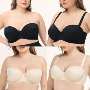 Plus Size Strapless bra Women Brassiere Push Up Bras Underwire Lift Up Lingerie - Picture 1 of 28