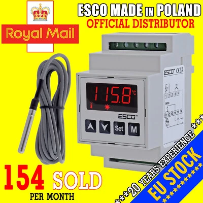 DIN Rail Temperature Controller THERMOSTAT HEATING COOLING heater pump + SENSOR - Image 1 of 4