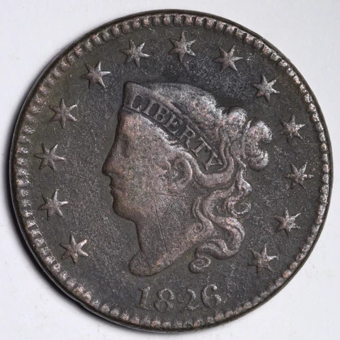 1826 Coronet Head Large Cent CHOICE VF E275 DB Cover