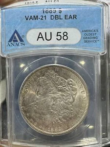 1889 Morgan Silver Dollar ANACS AU-58 VAM-21 DBL EAR - Picture 1 of 2