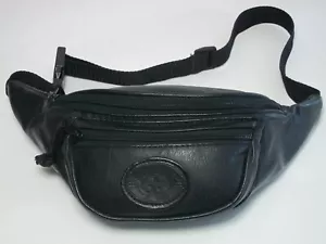 Flight Pax schwarzes Leder Fanny Pack 3 Reißverschlusstaschen 44" Max Vintage - Bild 1 von 5