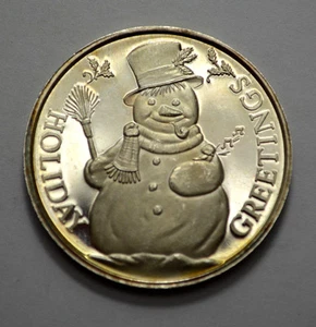 1994 1Oz 999 Silver Round Christmas Medallion Snowman Holiday Greetings Engraved - Picture 1 of 3