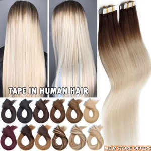 Extensiones de cabello humano Balayage 100 % cinta Remy trama piel ombre 60 piezas cabeza completa - Imagen 1 de 61