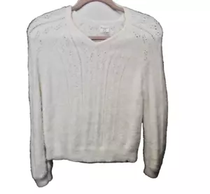 Abercrombie Sweater Kids Girls Size XL 15/16 Ivory Fuzzy Long Sleeves - Picture 1 of 6