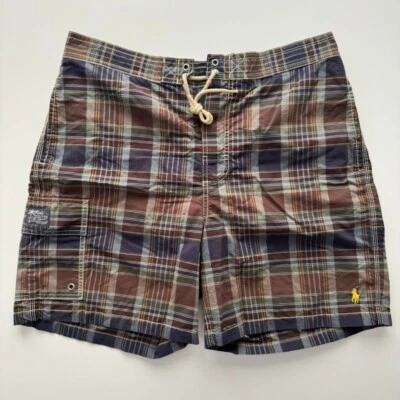 POLO RALPH LAUREN Plaid Cargo Board Shorts Mens Medium 7" Inseam Lined Swimwear - Image 1 of 4