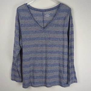Lane Bryant V-Neck Knit Shirt 18/20 Gray Blue Metallic Silver Striped - Picture 1 of 8