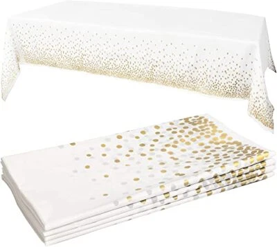  Tablecloths, 4pk, 54"x108" - Gold Dot Disposable Rectangle (4 Pack) White/Gold - Image 1 of 4