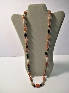 Retro Mezcla Piedras de Ágata con Cuentas de Oro BTWN Cuentas-Cierre de Tornillo 17" Collar Largo - Imagen 1 de 5