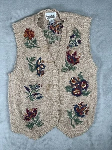 Maglione vintage Teddi gilet donna taglia XL ricamato nonna core cottage core - Foto 1 di 6