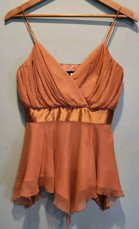 Nuevo Babydoll Spencer Jeremy 100% Seda Sin Mangas Imperio Fluido Top Óxido Talla S Y2K Foto 1 de 4