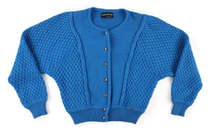 GEIGER Austria Women’s 42 M L Blue Basket Weave Wool Knit Sweater Jacket - Picture 1 of 5