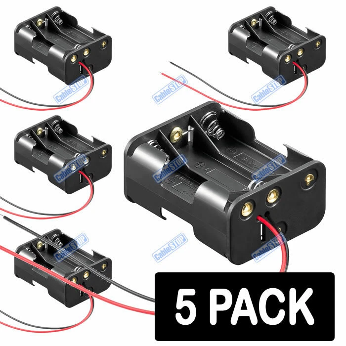 CABLESTOP PACK OF 5 - AA x 6 Battery Holder with Connection Wire Cable Loose Ends