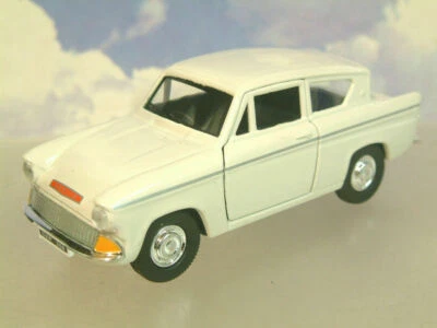 GREAT SAICO 1/32 DIECAST FORD ANGLIA 105E IN WHITE WITH PULL BACK MOTOR 5" LONG - Image 1 of 2