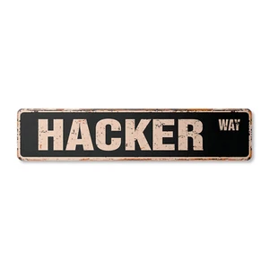 HACKER WAY Vintage Street Sign computer programmer crime loitering illegal - Picture 1 of 4