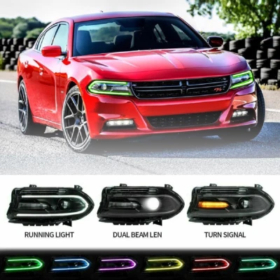 VLAND Pair LED Projector Headlights RGB Color Change For 2015-2022 Dodge Charger - Image 1 of 4