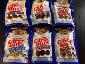 Canine Carry Outs Six Pack Training Treats 4.5oz packages. Steak Bacon Beef More - Picture 1 of 8