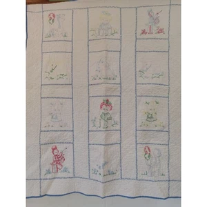Trapunta 42x33 ricamata a mano biancheria da letto asilo bambini pannelli decorativi vintage - Foto 1 di 8