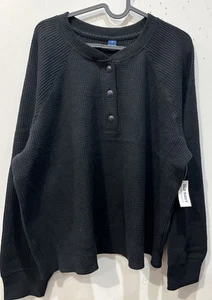 Old Navy Damen Plüsch T-Shirt Langarm Kuschelig Waffel Henley Shirt SCHWARZ Größe XL - Bild 1 von 4