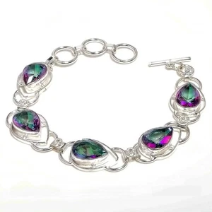 Mystic Topaz Gemstone Handmade 925 Sterling Silver Jewelry Bracelet Size 7-8" - Picture 1 of 1