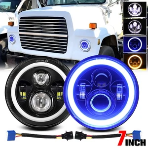 2x Round 7" LED Headlights Projector Hi-Lo Blue DRL For Ford LN8000 LN9000 Truck - Bild 1 von 12