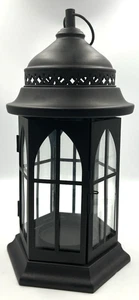 Dunkelbraun bronziertes Metall und Glas sechseckförmige hängende Kerzenlaterne 14" T - Bild 1 von 10