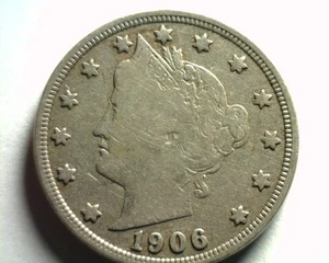 1906 LIBERTY NICKEL FINE F NICE ORIGINAL COIN FROM BOBS COINS FAST 99c SHIPMENT - Imagen 1 de 2